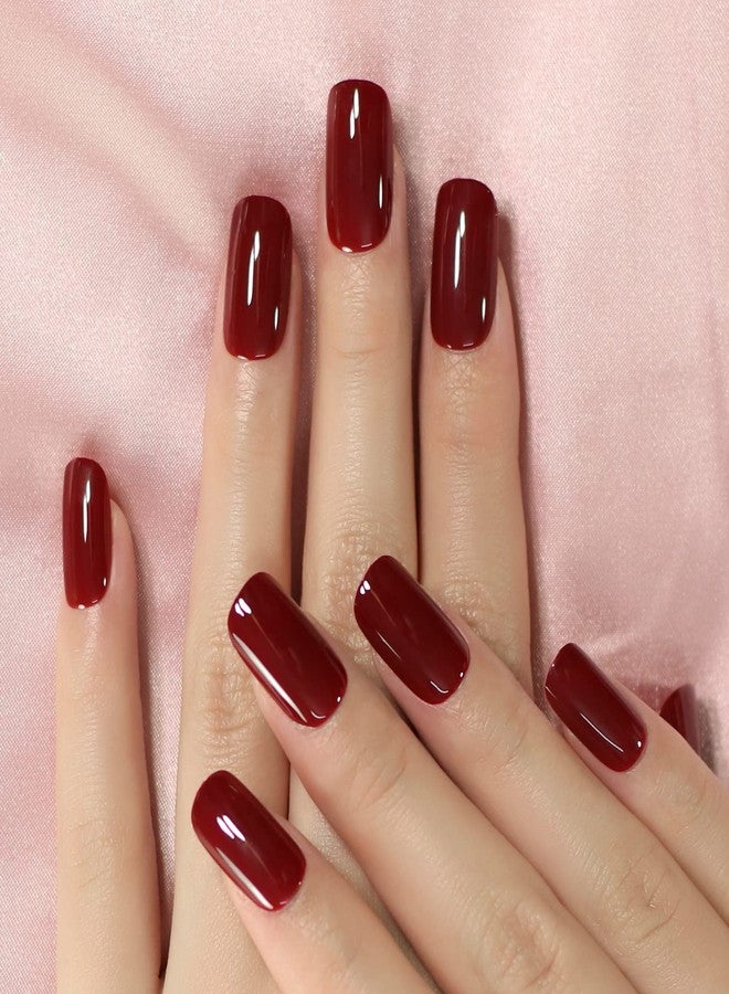 EchiQ Cherries Fake Nails Pure Color Full Cover Medium Length False Nails Press On Tips Arc Head Artificial Nail Kit Manicure DIY Home - Image 1